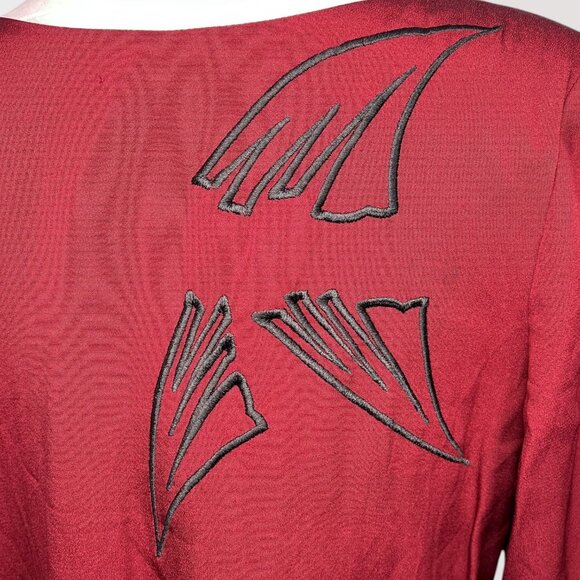 Vintage 80s Maroon Button Up Tunic Top Rayon Size 8 - Picture 6 of 10